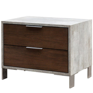 Benzara 2 Drawer Faux Concrete Nightstand with Metal Legs, Brown and Gray BM223478 Brown and Gray Faux Concrete and Veneer BM223478