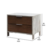 Benzara 2 Drawer Faux Concrete Nightstand with Metal Legs, Brown and Gray BM223478 Brown and Gray Faux Concrete and Veneer BM223478