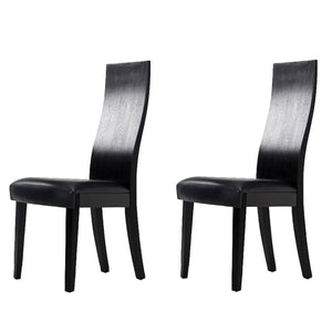 Benzara Modern High Back Wooden Dining Chair with Leatherette Seat, Set of 2, Black BM223479 Black Solid Wood, Leatherette BM223479