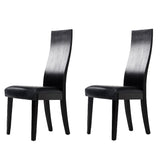 Benzara Modern High Back Wooden Dining Chair with Leatherette Seat, Set of 2, Black BM223479 Black Solid Wood, Leatherette BM223479