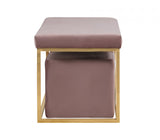 Benzara Fabric Bench with Stainless Steel Base with 2 Ottomans, Purple BM223481 Purple Metal and Fabric BM223481