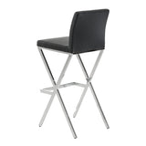 Benzara Leatherette Bar Stool with X Shape Legs, Set of 2, Black and Chrome BM223493 Black and Chrome Metal and Eco Leather BM223493