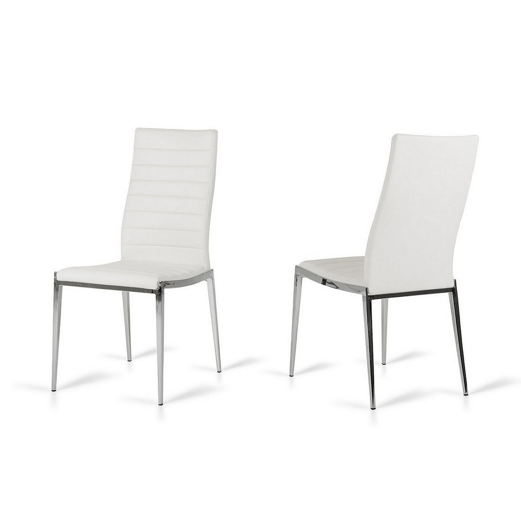 Benzara Leatherette Dining Chair with Horizontal Stitching, Set of 2, White and Chrome BM223501 White and Chrome Metal and Eco Leather BM223501