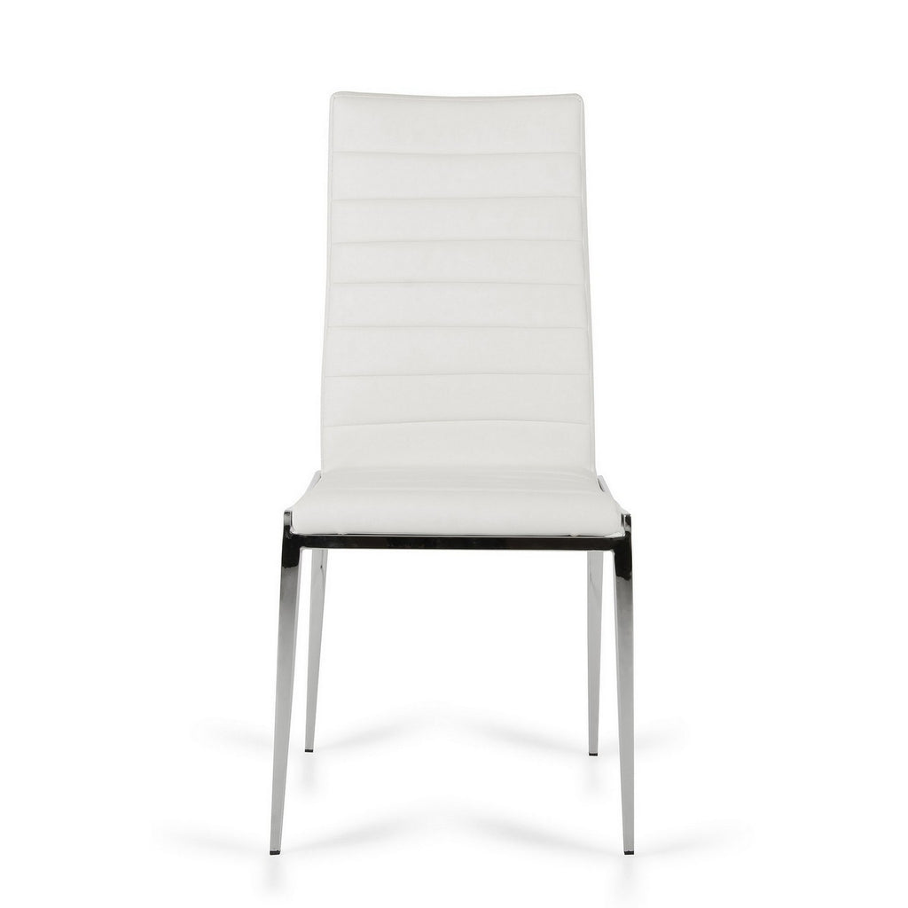 Benzara Leatherette Dining Chair with Horizontal Stitching, Set of 2, White and Chrome BM223501 White and Chrome Metal and Eco Leather BM223501