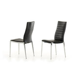 Benzara Leatherette Dining Chair with Horizontal Stitching, Set of 2, Black and Chrome BM223502 Black and Chrome Metal and Eco Leather BM223502