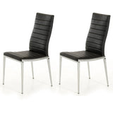 Benzara Leatherette Dining Chair with Horizontal Stitching, Set of 2, Black and Chrome BM223502 Black and Chrome Metal and Eco Leather BM223502