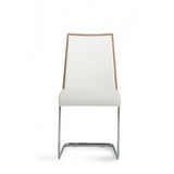 Benzara Leatherette Dining Chair with Cantilever Base, Set of 2, White and Brown BM223504 White and Brown Metal, Veneer and Eco Leather BM223504