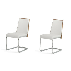 Benzara Leatherette Dining Chair with Cantilever Base, Set of 2, White and Brown BM223504 White and Brown Metal, Veneer and Eco Leather BM223504