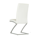 Benzara Leatherette Dining Chair with Z Shape Metal Base, Set of 2, White and Chrome BM223505 White and Chrome Metal and Eco Leather BM223505