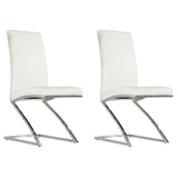 Benzara Leatherette Dining Chair with Z Shape Metal Base, Set of 2, White and Chrome BM223505 White and Chrome Metal and Eco Leather BM223505