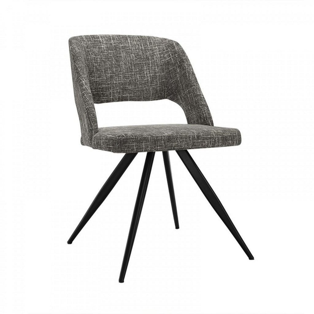 Benzara Fabric Upholstered Dining Chair with Cut Out Back, Set of 2, Gray and Black BM223507 Gray and Black Metal and Fabric BM223507