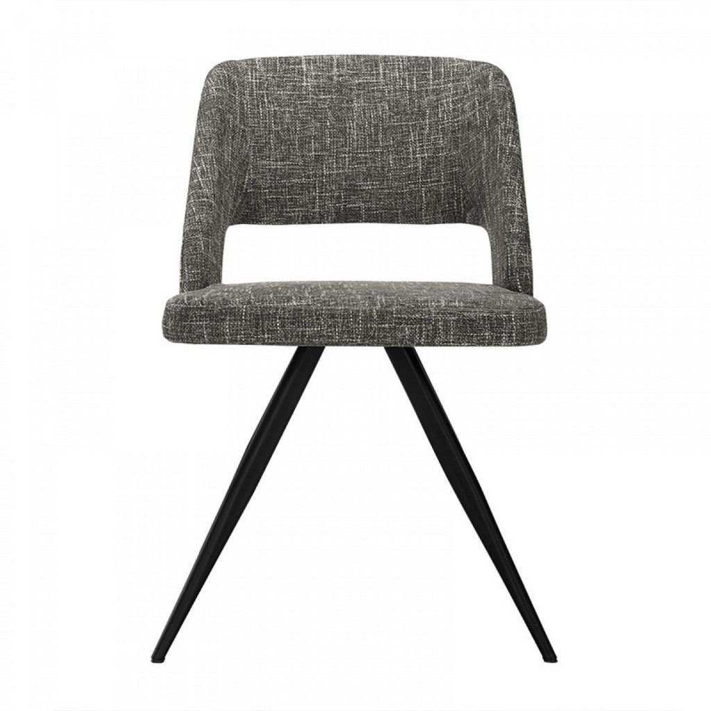 Benzara Fabric Upholstered Dining Chair with Cut Out Back, Set of 2, Gray and Black BM223507 Gray and Black Metal and Fabric BM223507