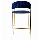 Benzara Fabric Upholstered Barstool with Vertical Tufting, Set of 2, Blue and Gold BM223508 Blue and Gold Metal and Fabric BM223508