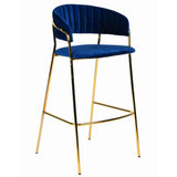 Benzara Fabric Upholstered Barstool with Vertical Tufting, Set of 2, Blue and Gold BM223508 Blue and Gold Metal and Fabric BM223508