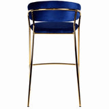 Benzara Fabric Upholstered Barstool with Vertical Tufting, Set of 2, Blue and Gold BM223508 Blue and Gold Metal and Fabric BM223508