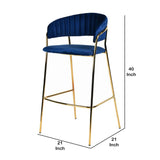 Benzara Fabric Upholstered Barstool with Vertical Tufting, Set of 2, Blue and Gold BM223508 Blue and Gold Metal and Fabric BM223508