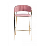 Benzara Fabric Upholstered Barstool with Vertical Tufting, Set of 2, Pink and Gold BM223509 Pink and Gold Metal and Fabric BM223509