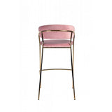 Benzara Fabric Upholstered Barstool with Vertical Tufting, Set of 2, Pink and Gold BM223509 Pink and Gold Metal and Fabric BM223509