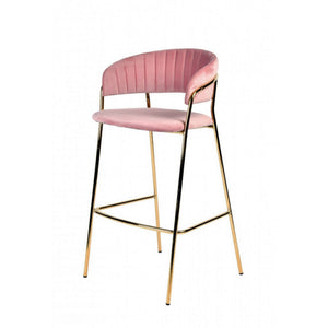 Benzara Fabric Upholstered Barstool with Vertical Tufting, Set of 2, Pink and Gold BM223509 Pink and Gold Metal and Fabric BM223509