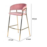 Benzara Fabric Upholstered Barstool with Vertical Tufting, Set of 2, Pink and Gold BM223509 Pink and Gold Metal and Fabric BM223509