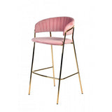 Benzara Fabric Upholstered Barstool with Vertical Tufting, Set of 2, Pink and Gold BM223509 Pink and Gold Metal and Fabric BM223509