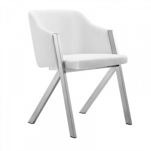 Benzara Leatherette Dining Chair with A Shape Base, Set of 2, White and Chrome BM223510 White and Chrome Metal and Eco Leather BM223510