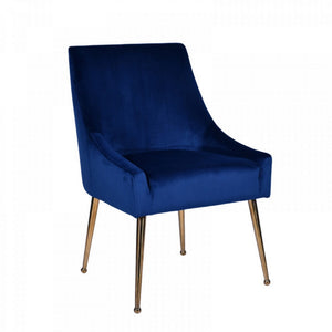 Benzara Fabric Upholstered Dining Chair with Sloped Arms, Set of 2, Blue and Gold BM223511 Blue and Gold Metal and Fabric BM223511