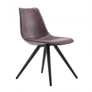 Benzara Leatherette Curved Dining Chair with Angled Legs, Set of 2, Brown and Black BM223513 Brown and Black Metal and Eco Leather BM223513