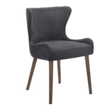 Benzara Upholstered Dining Chair with Wing Back Design, Set of 2, Gray and Brown BM223514 Gray and Brown Solid Wood and Fabric BM223514