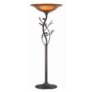 Benzara 3 Way Glass Shade Torchiere Lamp with Pine and Twig Accents, Bronze BM223535 Bronze Metal and Grass BM223535