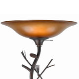 Benzara 3 Way Glass Shade Torchiere Lamp with Pine and Twig Accents, Bronze BM223535 Bronze Metal and Grass BM223535