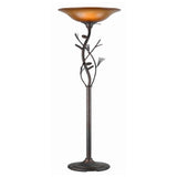 3 Way Glass Shade Torchiere Lamp with Pine and Twig Accents, Bronze