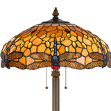 Benzara 2 Bulb Tiffany Floor Lamp with Dragonfly Design Shade, Multicolor BM223536 Multicolor Metal and Glass BM223536