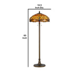 Benzara 2 Bulb Tiffany Floor Lamp with Dragonfly Design Shade, Multicolor BM223536 Multicolor Metal and Glass BM223536