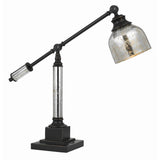 Benzara 60 Watt Metal Body Table Lamp with Dome Glass Shade, Black and Silver BM223590 Black and Silver Metal BM223590