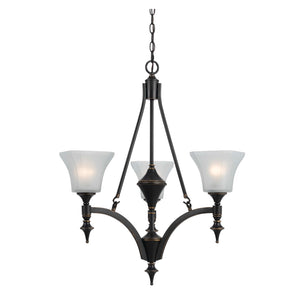 Benzara 3 Bulb Chandelier with Glass Shade and Metal Frame, Black and White BM223592 Black and White Metal and Glass BM223592