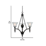 Benzara 3 Bulb Chandelier with Glass Shade and Metal Frame, Black and White BM223592 Black and White Metal and Glass BM223592