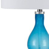 Benzara Resin Table Lamp with Turned Body and Fabric Drum Shade, Blue and White BM223593 Blue and White Resin and Fabric BM223593