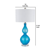 Benzara Resin Table Lamp with Turned Body and Fabric Drum Shade, Blue and White BM223593 Blue and White Resin and Fabric BM223593