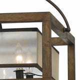 Benzara 6 Bulb Square Chandelier with Wooden Frame and Organza Striped Shade, Brown BM223594 Brown Solid Wood, Metal and Fabric BM223594