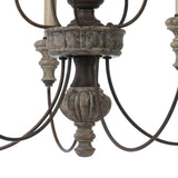 Benzara 5 Light Metal Candle Chandelier with Scrolled Details, Gray and Brown BM223596 Gray and Brown Metal BM223596