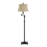 Benzara Metal Body Floor Lamp with Fabric Tapered Bell Shade, Beige and Black BM223599 Black and Beige Metal and Fabric BM223599