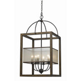 Rectangular Chandelier with Wooden Frame and Organza Striped Shade, Brown