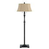 Benzara Metal Body Floor Lamp with Fabric Tapered Bell Shade, Black and Beige BM223603 Black and Beige Metal and Fabric BM223603