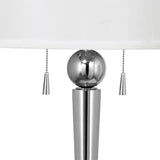 Benzara Dual Bulb Metal Body Table Lamp with Fabric Drum Shade, Silver and White BM223623 Silver and White Metal and Fabric BM223623