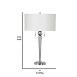 Benzara Dual Bulb Metal Body Table Lamp with Fabric Drum Shade, Silver and White BM223623 Silver and White Metal and Fabric BM223623