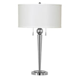 Dual Bulb Metal Body Table Lamp with Fabric Drum Shade, Silver and White