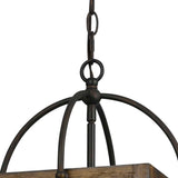 Benzara 4 Bulb Chandelier with Wooden Frame and Organza Striped Shade, Brown BM223624 Brown Solid Wood, Metal and Fabric BM223624