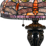 Benzara Tiffany Table Lamp with Metal Body and Dragonfly Design Shade, Multicolor BM223629 Multicolor Metal and Glass BM223629