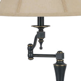 Benzara Metal Body Table Lamp with Fabric Tapered Bell Shade, Black and Beige BM223632 Black and Beige Metal and Fabric BM223632